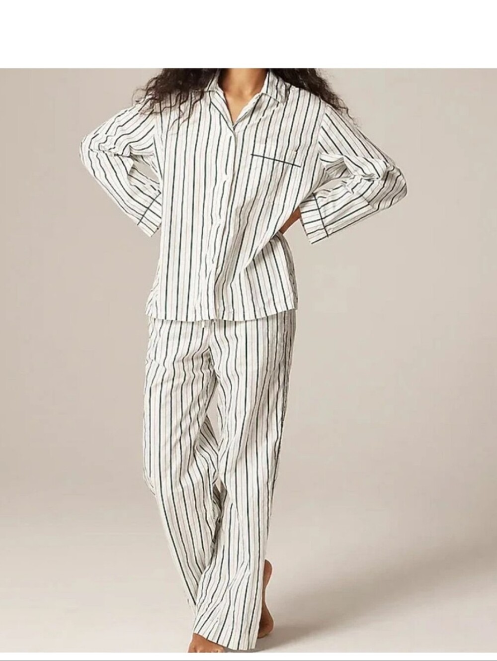 J.Crew Cotton Poplin Long Sleeve Pajama Pant Set With Pockets And Drawstring